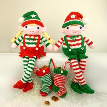 Evie and Elvis the Christmas elves amigurumi pattern by Janine Holmes at Moji-Moji Design