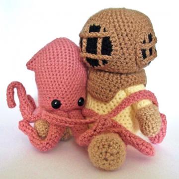 Deep Sea Diver and Squid amigurumi pattern by Maffers Toys